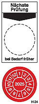 Abbildung der Prüfplakette für Arbeitsmittel H24 für 2025.