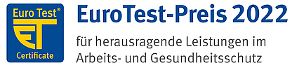 Logo Euro Test, Eurotest-Preis 2022 für herausragende Leistungen im Arbeitsschutz und Gesundheitsschutz