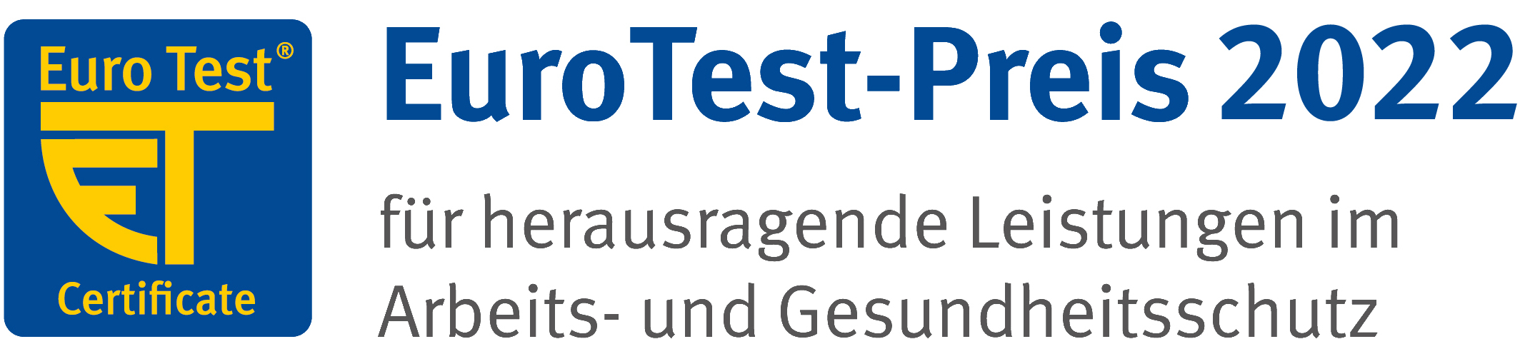 Logo Euro Test, Eurotest-Preis 2022 für herausragende Leistungen im Arbeitsschutz und Gesundheitsschutz