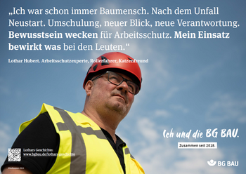 Plakatmotiv 2 der Kampage "Ich und die BG BAU" des Versicherten Lothar Hubert.