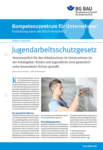 Titelbild Kompetenzzentrum für Unternehmer - Fortbildung nach DGUV Vorschrift 2 "Jugendarbeitsschutzgesetz"