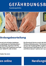 Startbild der BG BAU Handlungshilfen zur Gefährdungsbeurteilung  - online und offline