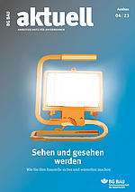 Titelbild BG BAU aktuell 4-2023, Ausgabe Ausbau.