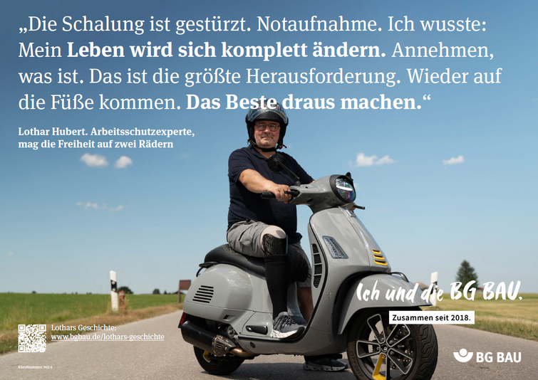 Plakatmotiv 1 der Kampage "Ich und die BG BAU" des Versicherten Lothar Hubert.