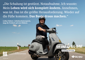 Plakatmotiv 1 der Kampage "Ich und die BG BAU" des Versicherten Lothar Hubert.