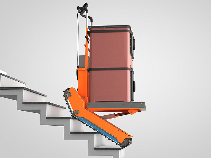 Darstellung eines elektrischen Treppensteigers auf einer Treppe.