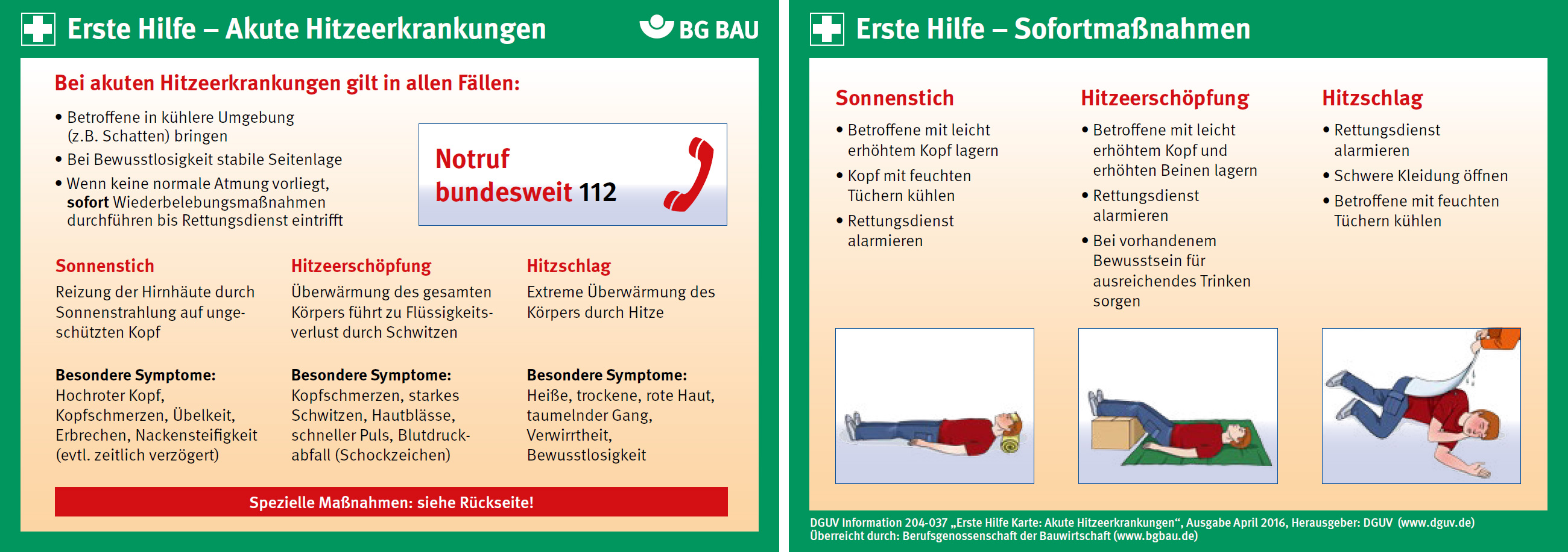 Erste-Hilfe-Rettungskarte Akute Hitzeerkrankungen